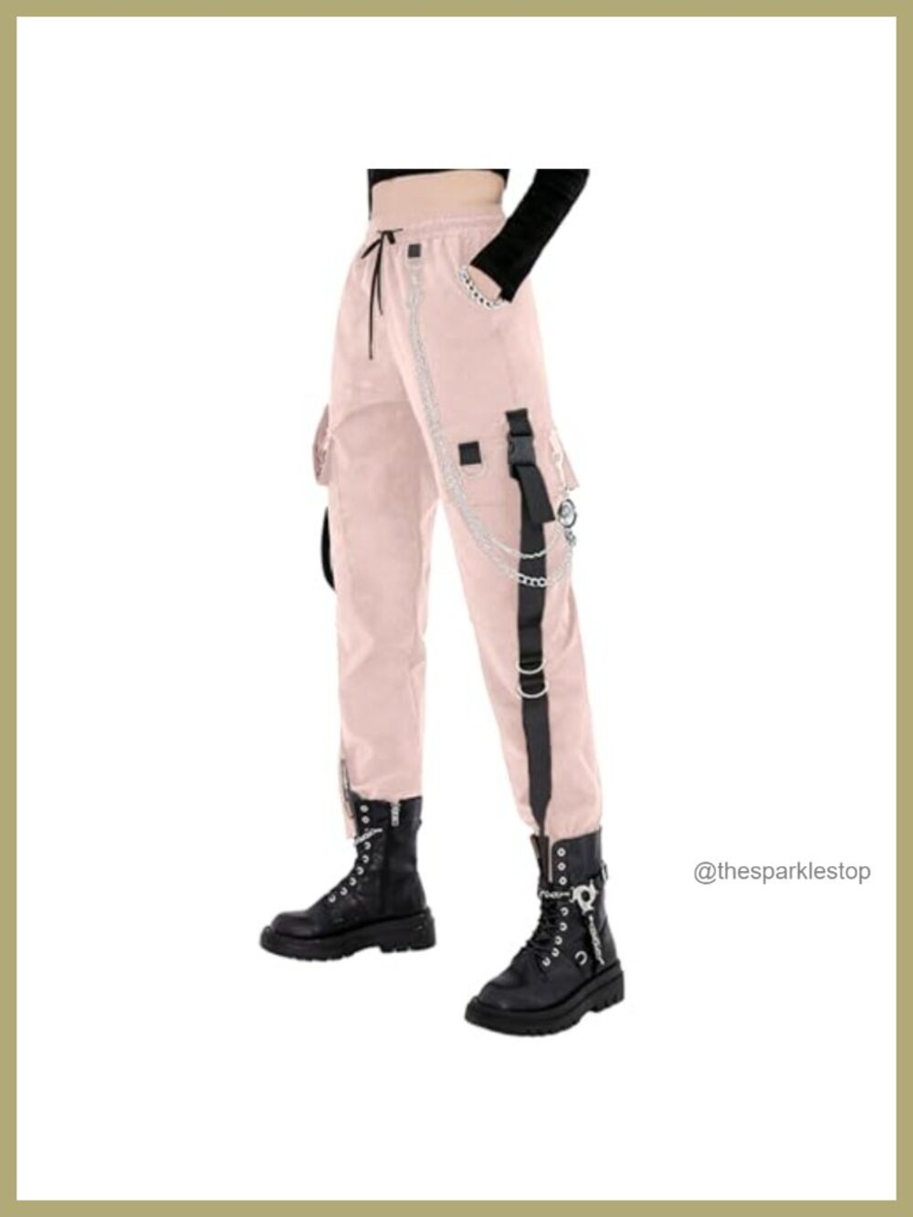 Techwear Women Loose Cargo Pants with Chain Street Rock Style